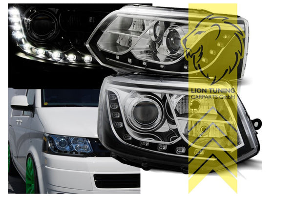 LT LED DRL Halo Angel Eye Headlights VW T5 Bus Camper Transporter Van Facelift black 09-15 LHD