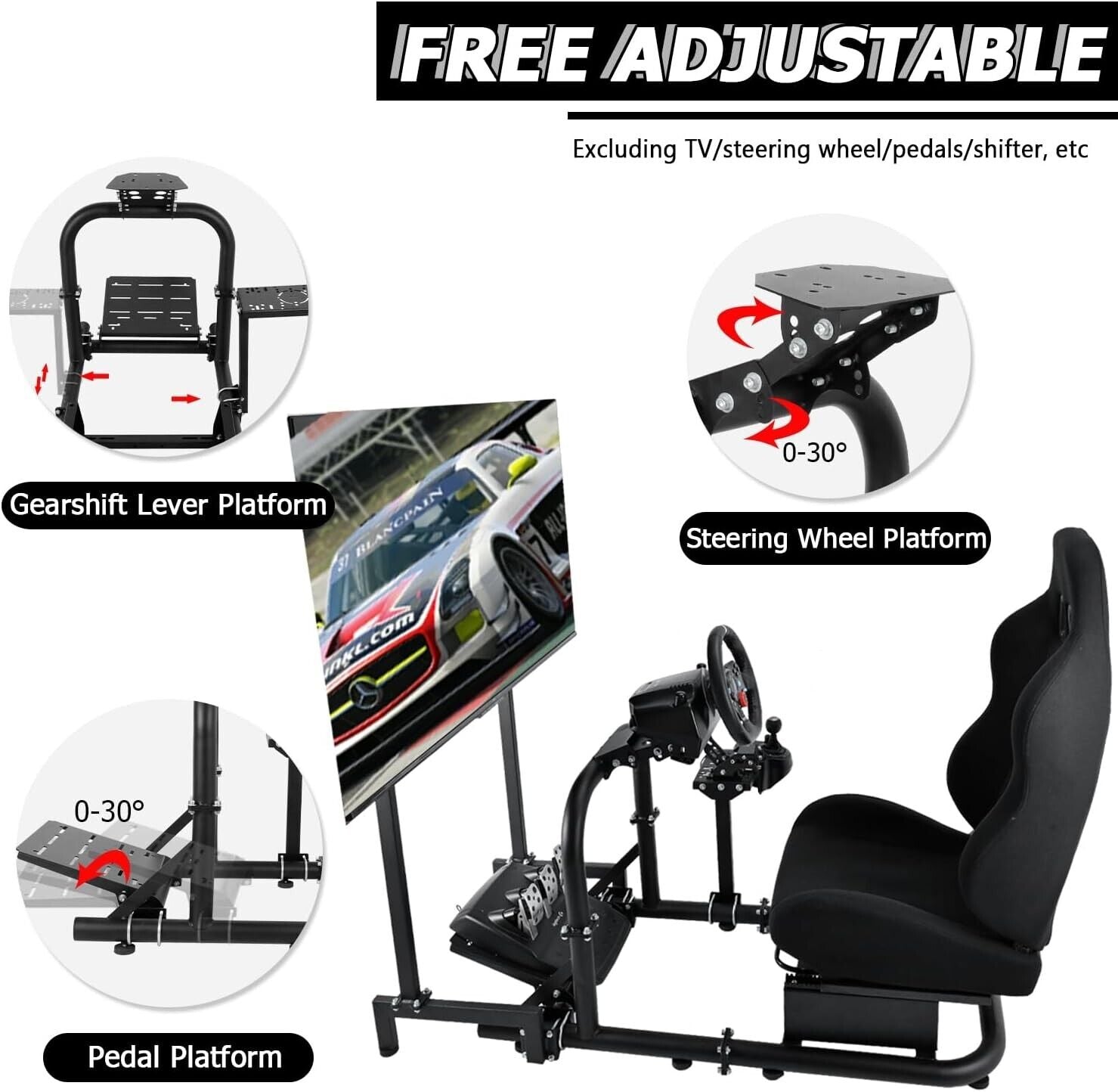 MNR Driving Game Sim Racing Frame Rig + Seat + Screen Mount for Wheel Xbox PS PC