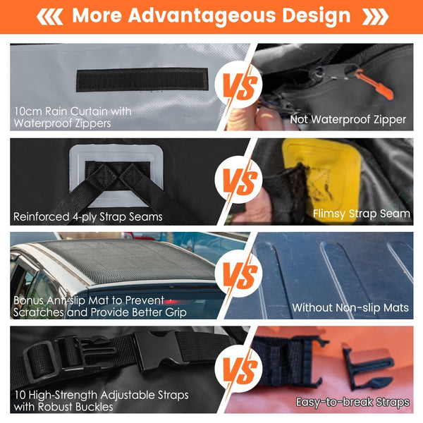 Waterproof Rooftop Luggage Car Roof Bag + Non-Slip Mat + 6 Door Hooks
