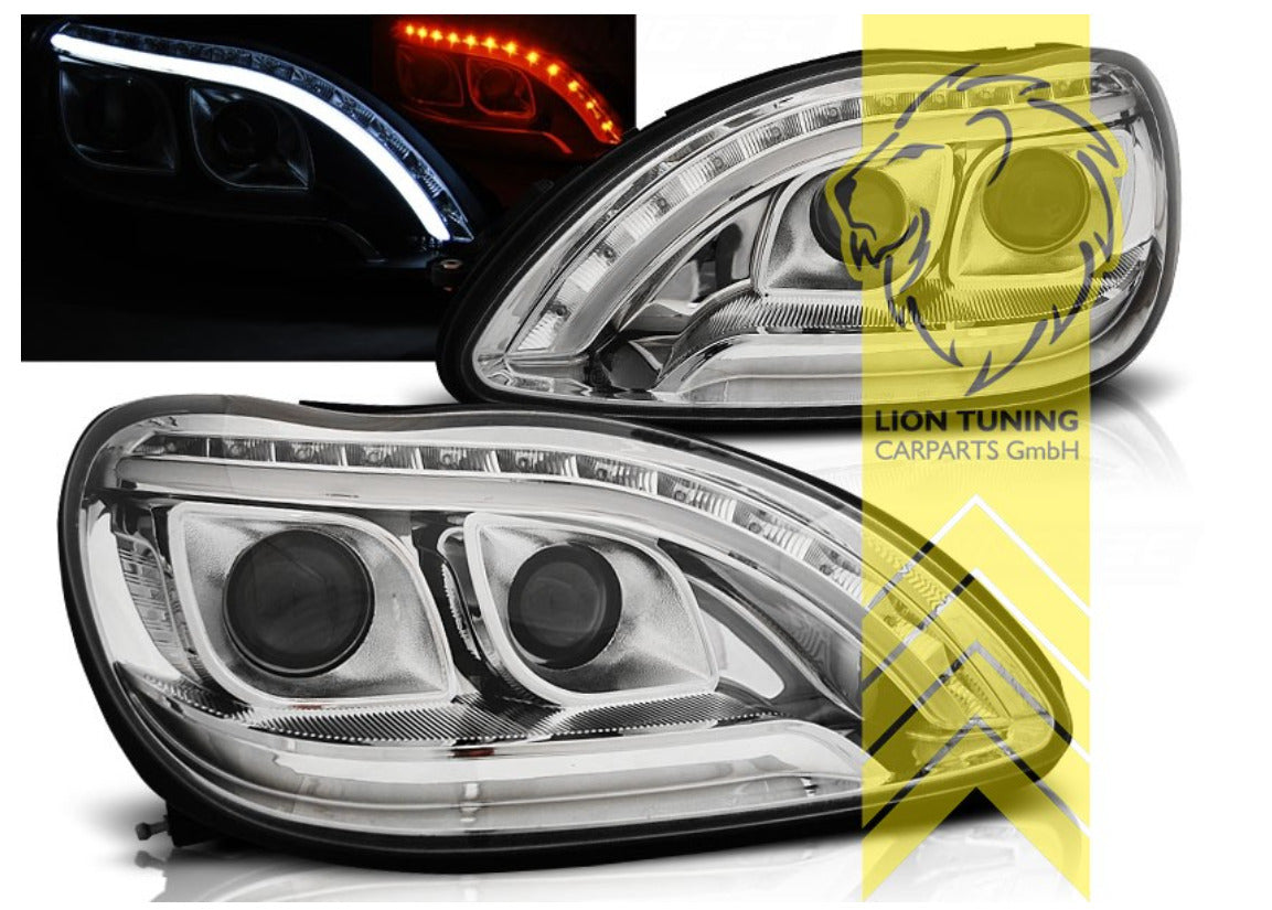 LT Halogen LED DRL Halo Headlights Mercedes W220 S-Class chrome 98-05 LHD