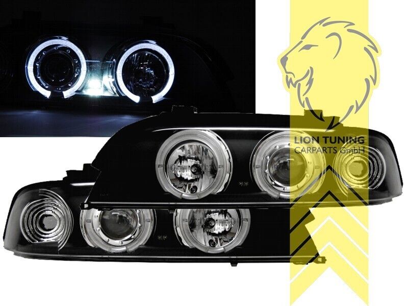 LT LED DRL Halo CCFL H1 Headlights BMW E39 Sedan Touring black 95-00 LHD