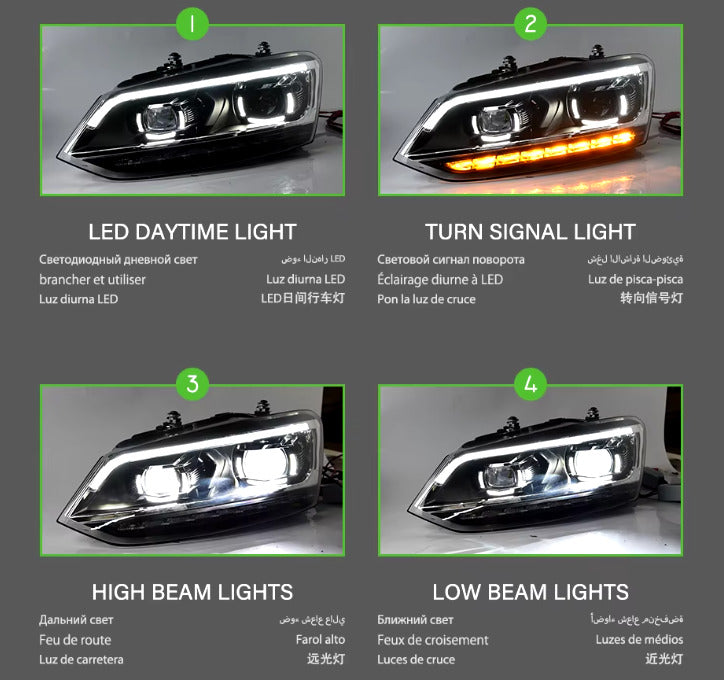 TYPY LED DRL Lightbar Projector Headlights VW Polo 6R 6C MK5 Vento A05 10-18 LHD