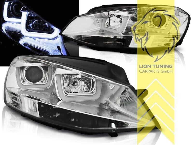 LT Pair LED DRL Halo Lightbar Headlights VW Golf 7 12-17 chrome LHD