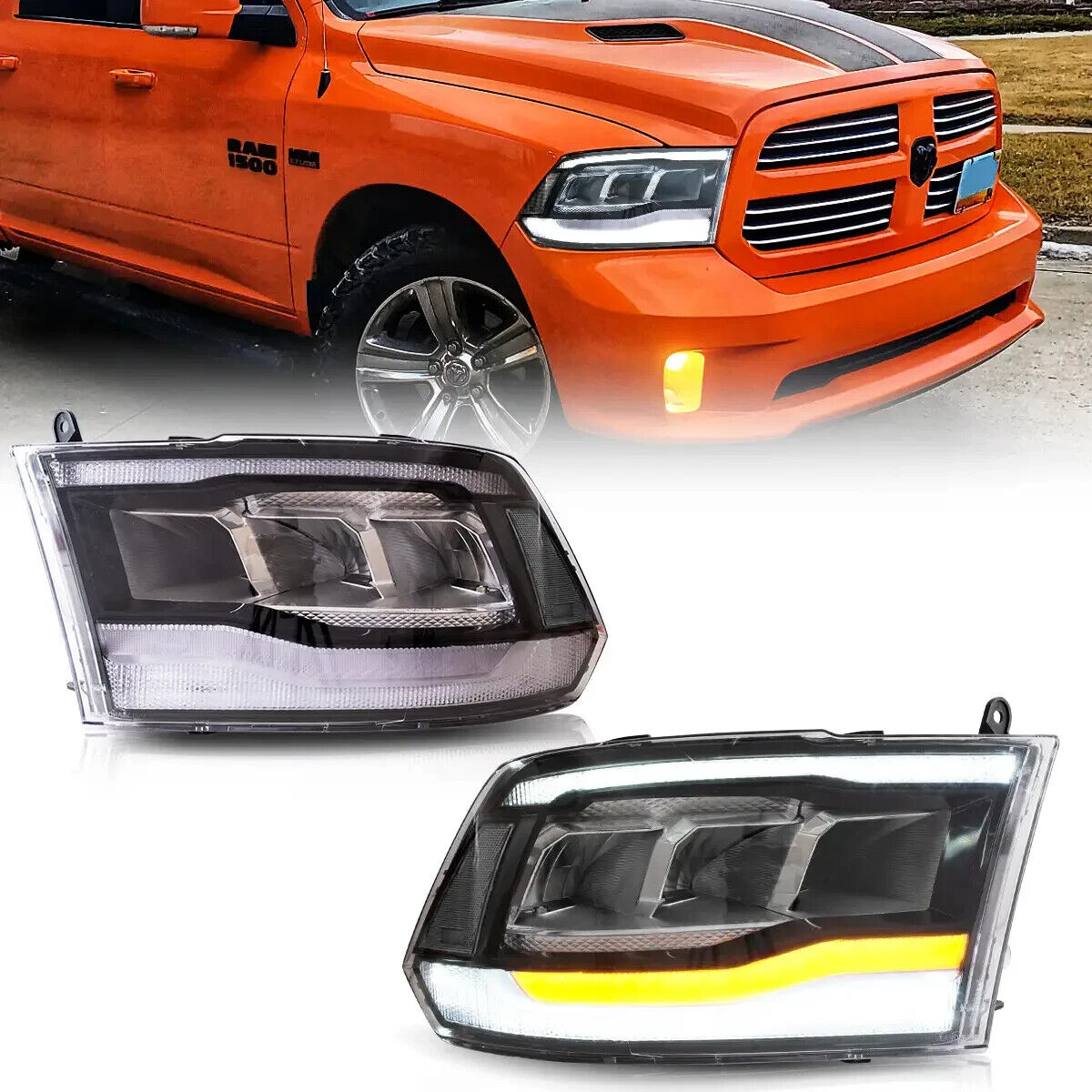 VLAND 09-18 Dodge Ram 4 4th Gen 1500 2500 3500 Lightbar LED DRL Headlights LHD