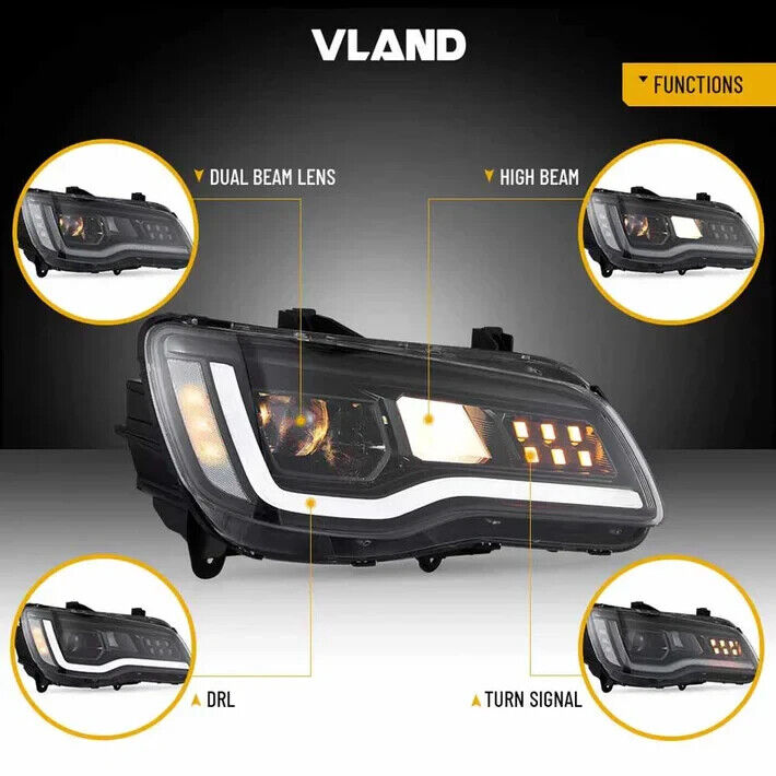 VLAND Chrysler 300 11-23 LED DRL Seq Ani Welcome Lightbar Headlights LHD