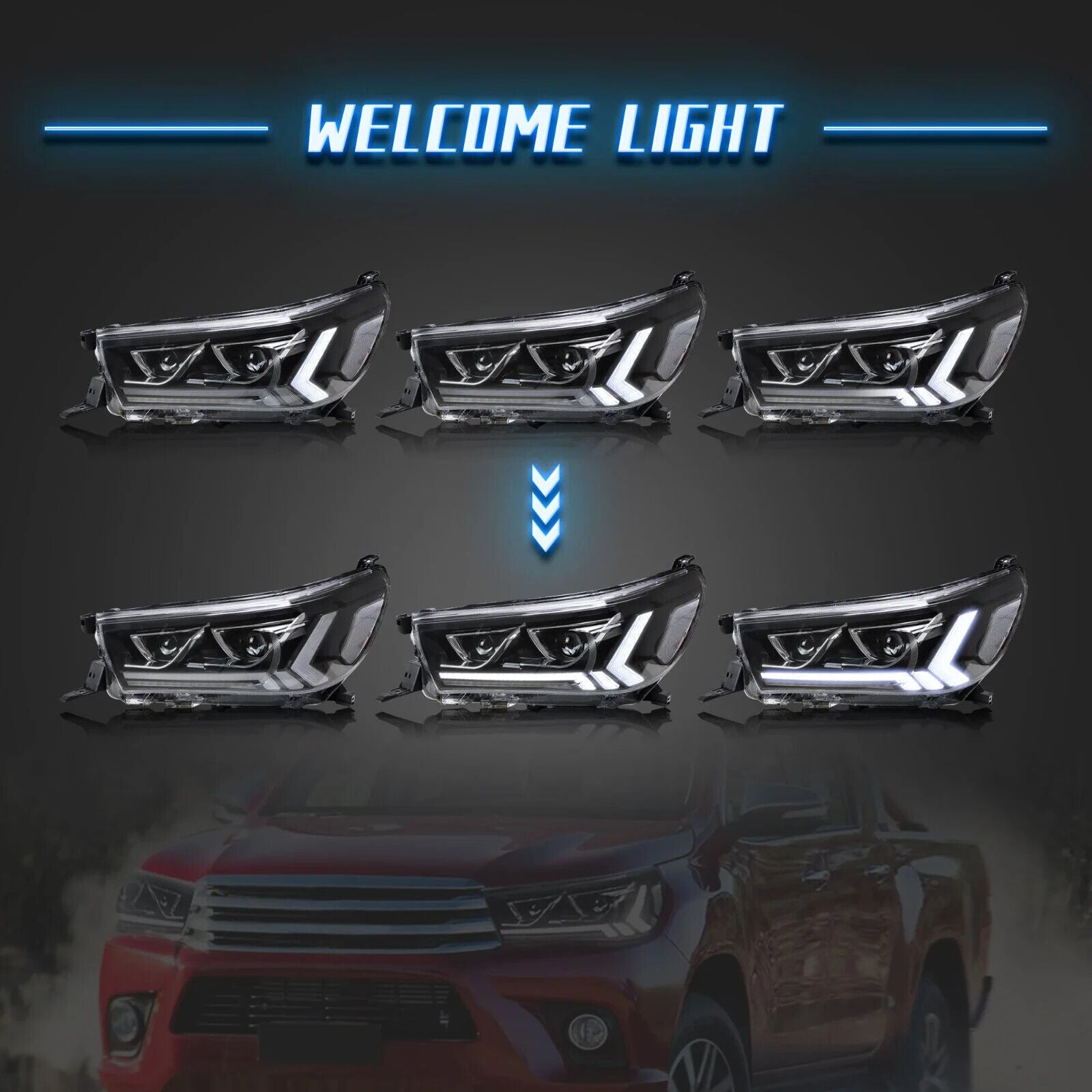 VLAND Toyota Hilux Revo 8 MK8 15-20 DYNAMIC WELCOME LED DRL Lightbar Headlights