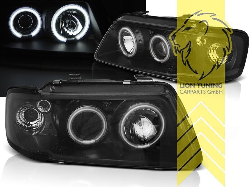 LT LED DRL Dual Angel Eye Halo Light Ring Headlights Audi A3 8L black 96-00 LHD