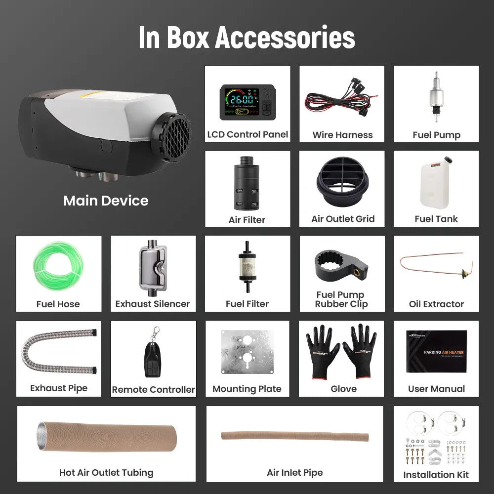 MXPR Air diesel Heater LCD 2KW 12V Trucks Motorhomes Campervan SUV App Start Up