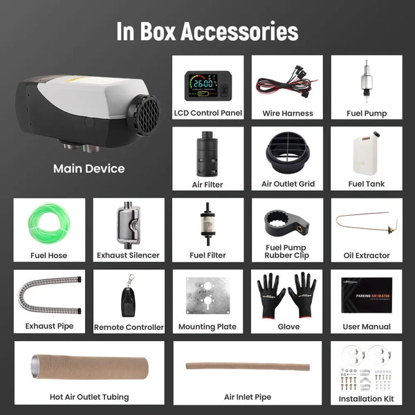 MXPR Air diesel Heater LCD 2KW 12V Trucks Motorhomes Campervan SUV App Start Up