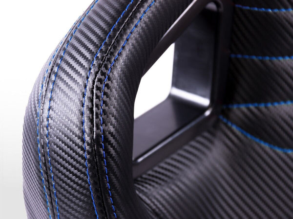 UK FK Universal Car 4x4 Bucket Sports Seats Quilted Carbon Weave Blue Stitch