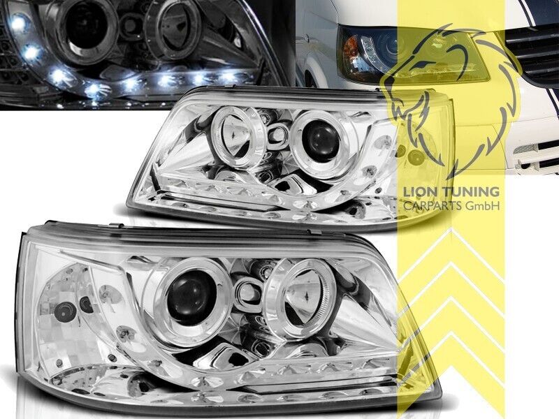 LT Pair LED DRL Lightbar Halo Headlights VW T5 03-09 H1 Motor Bus chrome LHD