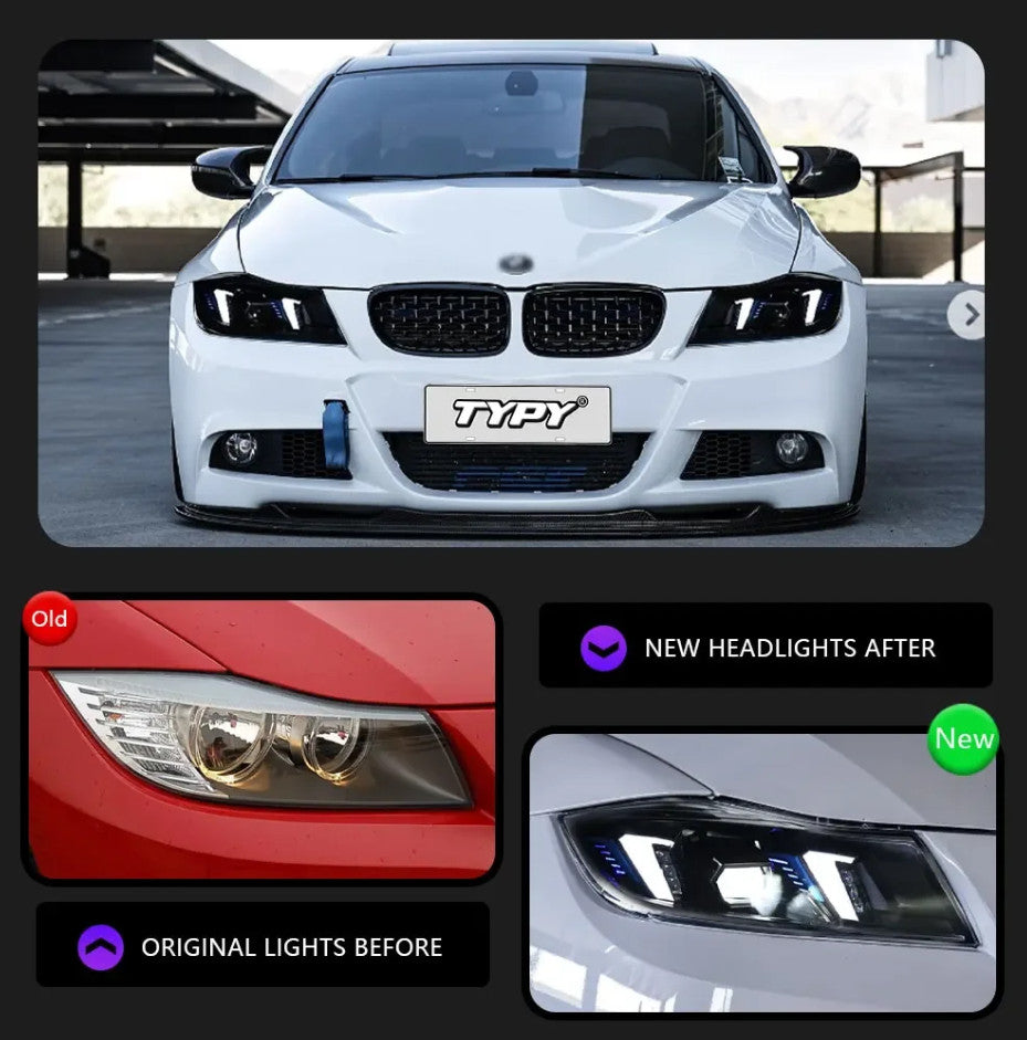 TYPY Pair BMW 3 Series E90 05-08 + 09-12 LED DRL Headlights Halogen / Xenon LHD