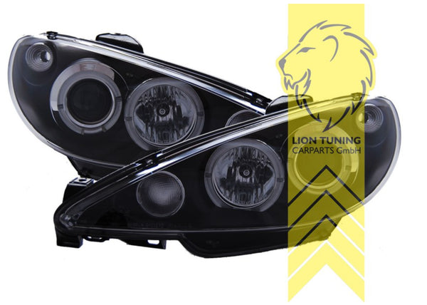 LT LED Angel Eye Halo Headlights Peugeot 206 206CC CC Cabrio SW Break Black LHD