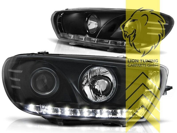 LT Pair LED DRL Lightbar Halo Ring Eye Headlights VW Scirocco 3 08-14 black LHD