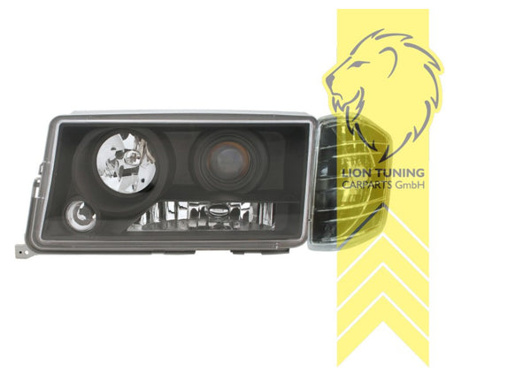 LT Pair LED DRL Halo Projector Headlights Mercedes W201 190E 82-93 Black H1 LHD
