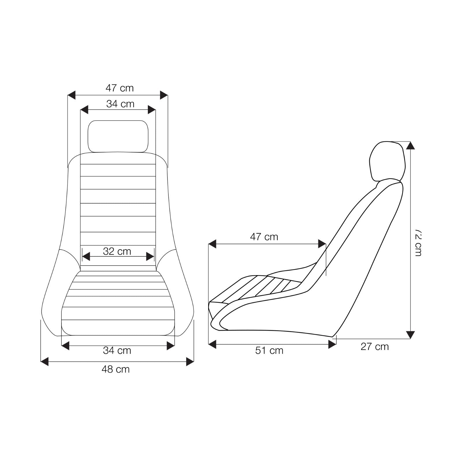 Simoni Universal Pair x2 Classic Retro Vintage Black Car Bucket Seats + slides