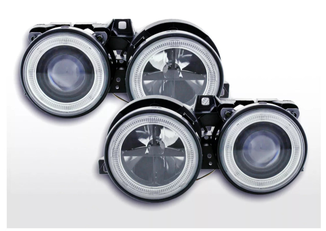 LT Pair LED DRL Angel Eye Halo headlights BMW 3 E30 2/4 dr 82-93 black LHD RHD