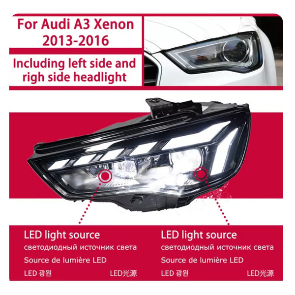 TYPY Pair LED DRL Lightbar Headlights Audi A3 13-16 A3 8V S3 RS3 LHD RHD