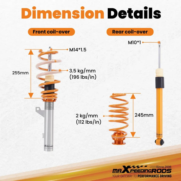 MXPR Pro Lowering Coilovers VW Golf MK8 Hatchback 2020-2022 FWD