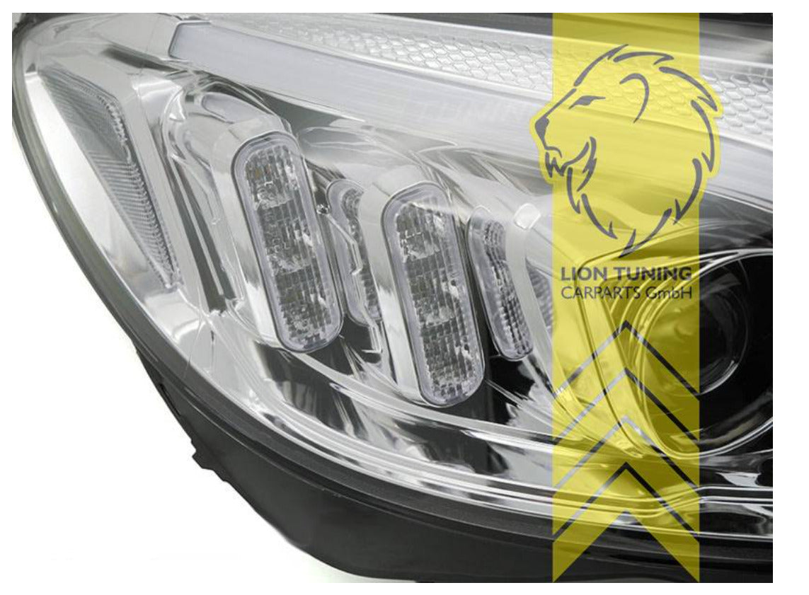 LT LED DRL Halo Lightbar Headlights Merc W205 S205 C205 A205 Chrome LHD 14-18