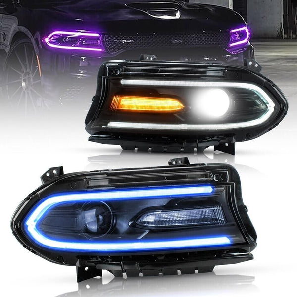 VLAND 15-23 Dodge Charger 7 MK7 7th Gen LD Lightbar RGB LED DRL Headlights LHD