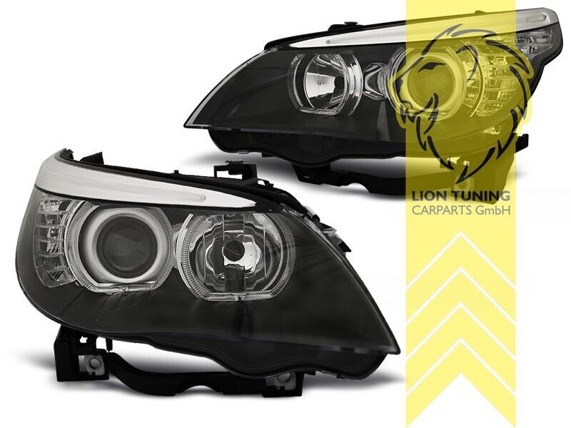 LT LED DRL Halo Lightbar Headlights BMW E60 Sedan E61 03-07 Touring black LHD