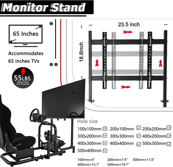 MNR Driving Game Sim Racing Frame Rig + Seat + Screen Mount for Wheel Xbox PS PC