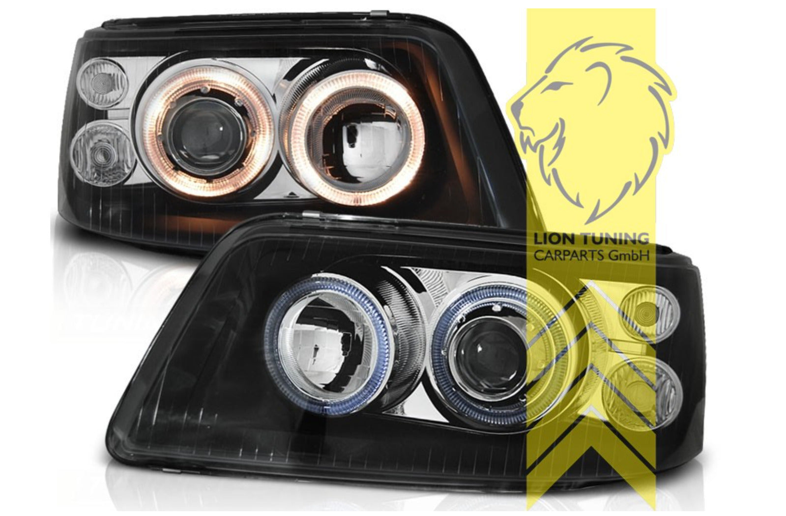 LT LED DRL Halo Angel Eye Headlights VW T5 Bus Multi Van Caravelle Black LHD