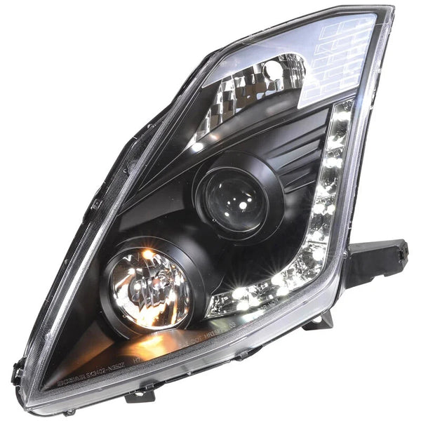 AS Pair LED DRL Halo 350Z 03-09 Black Clear Headlights Black LHD