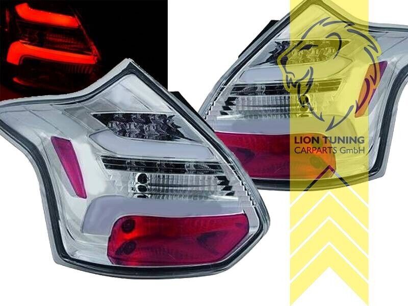 LT Pair LED Lightbar Rear lights Tail Ford Focus 3 MK3 11-14 white chrome LHD