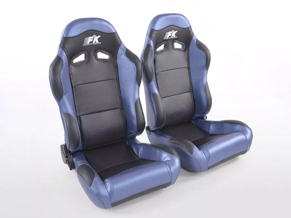 FK Universal Reclining Bucket Sports Seats Carbon Weave Design Blue & Black Ed