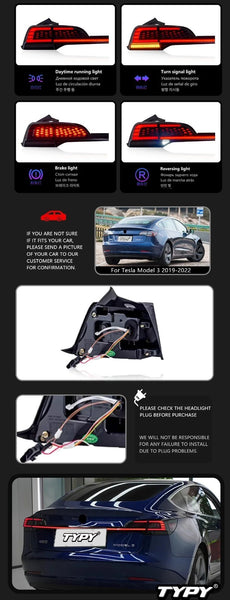 TYPY Pair 19-22 Tesla Model 3 Lightbar Sequential LED DRL Rear Lights