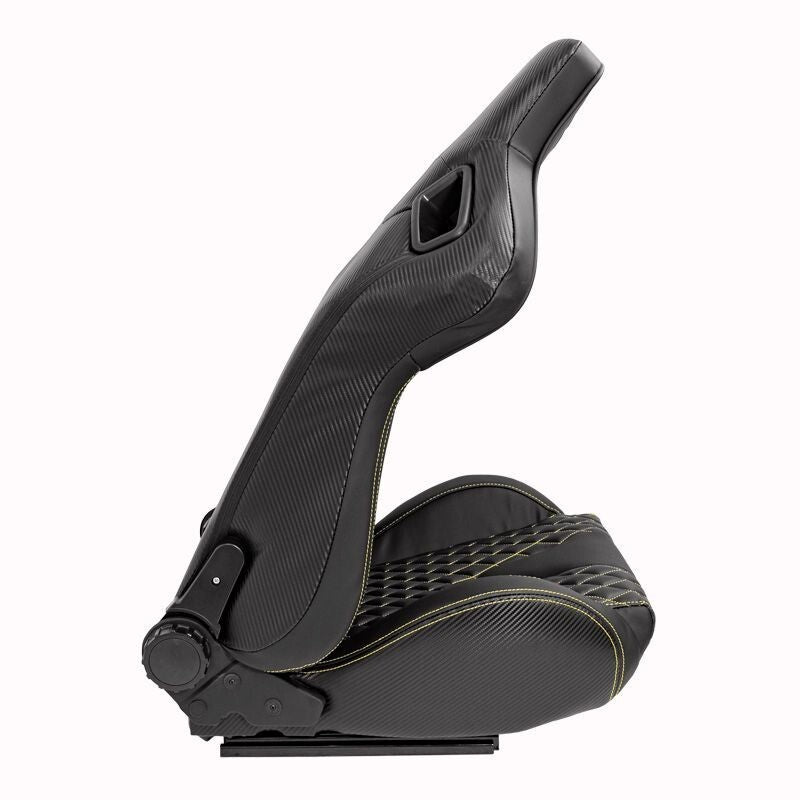 ATS AK x2 Univ Reclining Sports Bucket Seats Black Yellow Stitch Carbon + slides