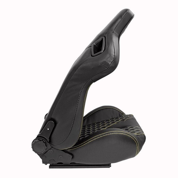 ATS AK x2 Univ Reclining Sports Bucket Seats Black Yellow Stitch Carbon + slides