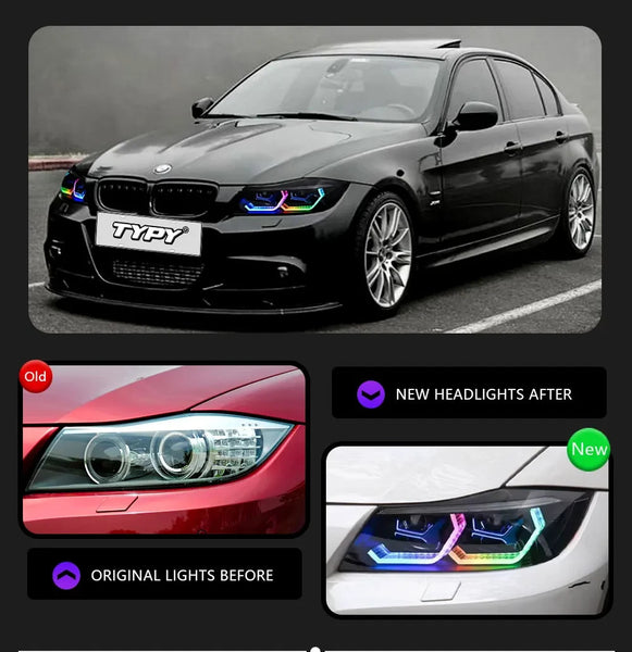 TYPY Pair BMW 3 Series 2005-2012 E90 RGB LED DRL Headlights Halogen / Xenon LHD
