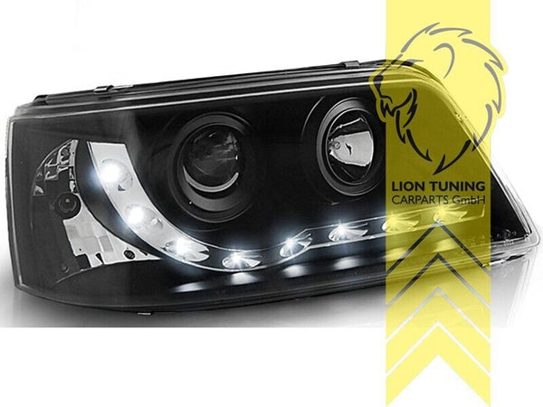 LT LED DRL Halo Headlights VW T5 03-09 Bus Transporter Multivan black LHD