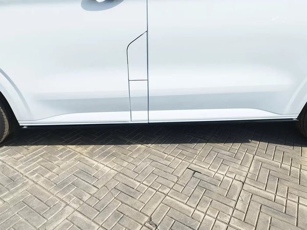 Motordrome Side Skirts 2 Extensions Ford Transit Custom Mk2 L1 VW T7 Gloss Black