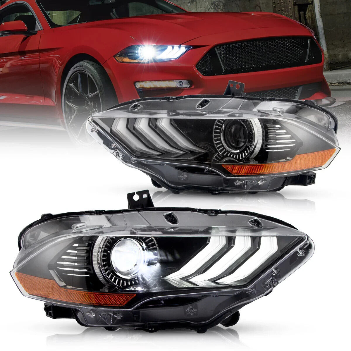 VLAND Ford Mustang GT and EcoBoost Models 2018-2023 LED DRL Lightbar Headlights