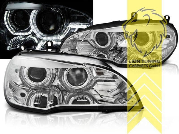 LT  Pair LED DRL Lightbar 4D Halo Ring Headlights BMW X5 E70 chrome LHD