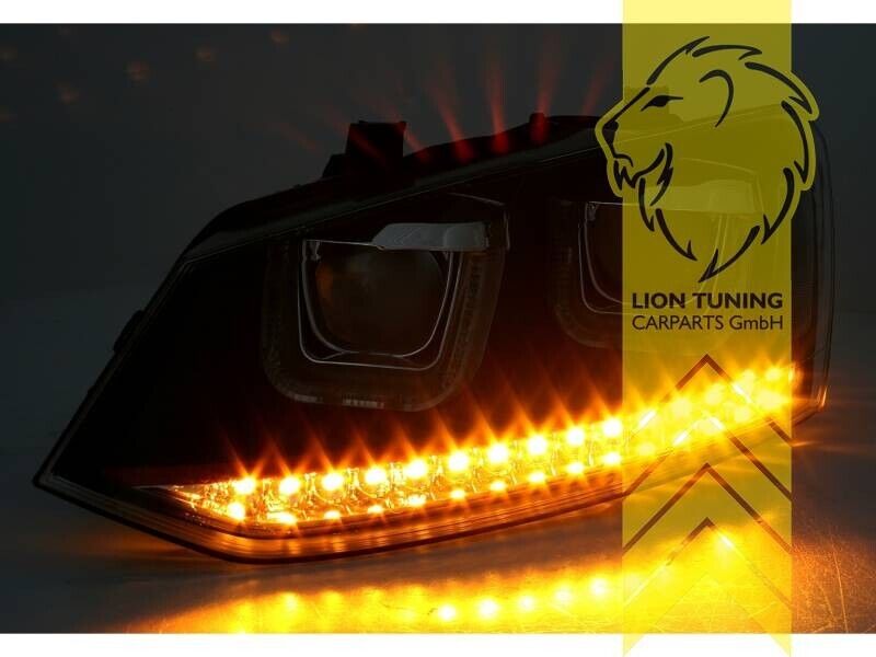 LT Pair LED DRL Lightbar Headlights VW Polo 6R 6C 09-17 U-Tube DYNAM black LHD