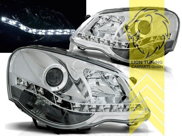 LT LED Halo Lightbar Headlights VW Polo 9N 9N3 05-09 chrome LHD