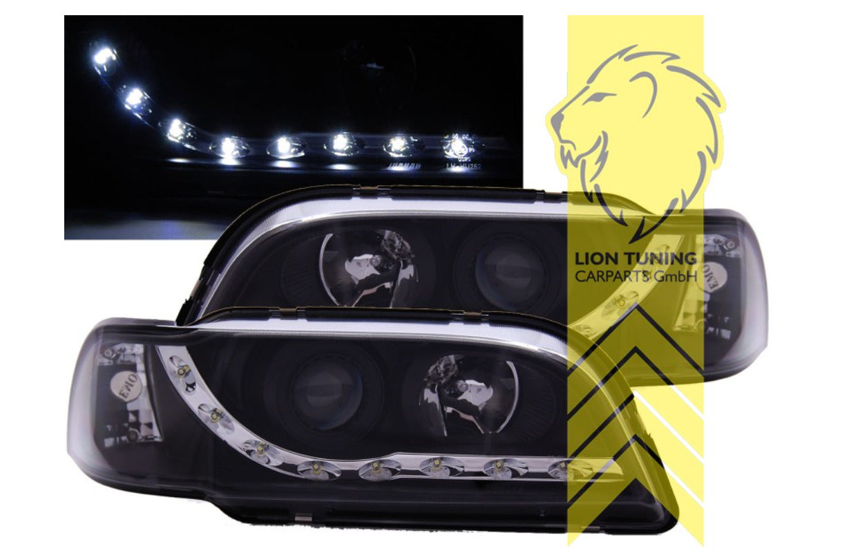 LT LED DRL Halo Lightbar Headlights Volvo S40 V40 Saloon Estate black 95-00 LHD