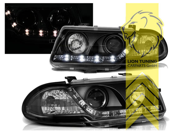 LT Set LED DRL Lightbar Halo Headlights Opel Vauxhall Astra F Facelift black LHD