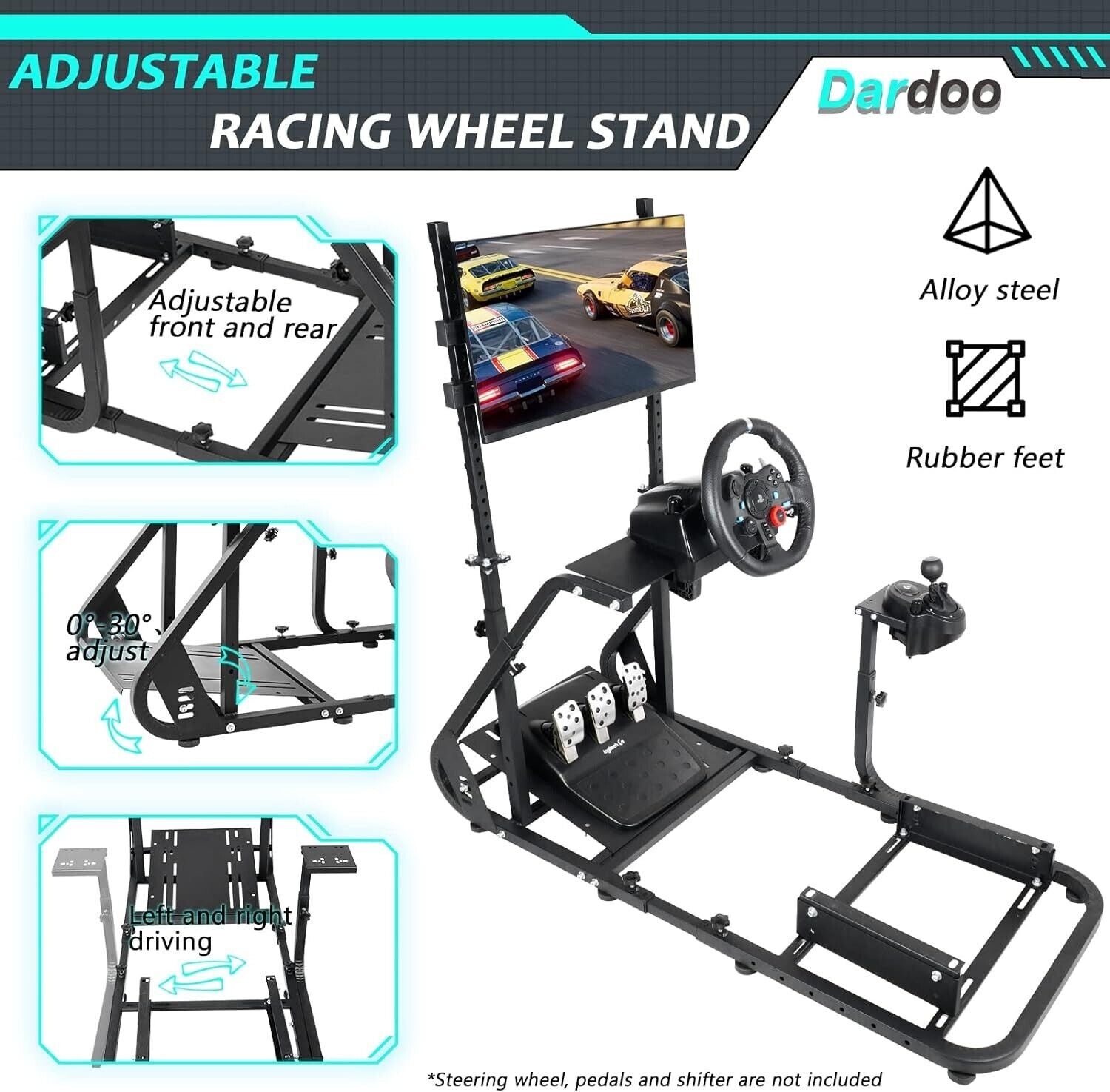 Driving Game Sim Racing Frame Rig - Add Seat Screen Wheel Pedals Xbox PS PC F1