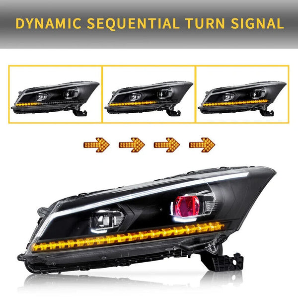 VLAND Honda Accord 2008-2012 SEQUENTIAL Dynamic Animation LED DRL Headlights LHD