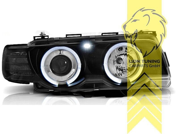 LT Pair LED DRL Halo Ring Angel Eye Headlights BMW E38 black 98-01 Facelift LHD