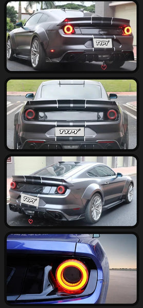 TYPY Pair LED DRL Halo Afterburner Rear Lights 15-21 Ford Mustang Red or Black