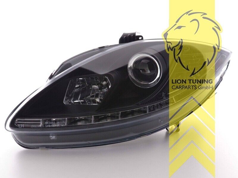 LT LED DRL Lightbar Headlights Seat Leon 1P Altea 5P 09-15 Facelift black LHD