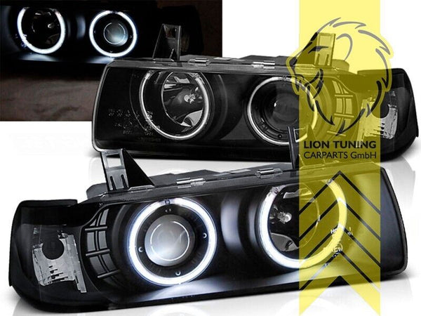 LT LED DRL Halo Ring Angel Eye Headlights BMW E36 Coupe Cabrio 92-99 black LHD