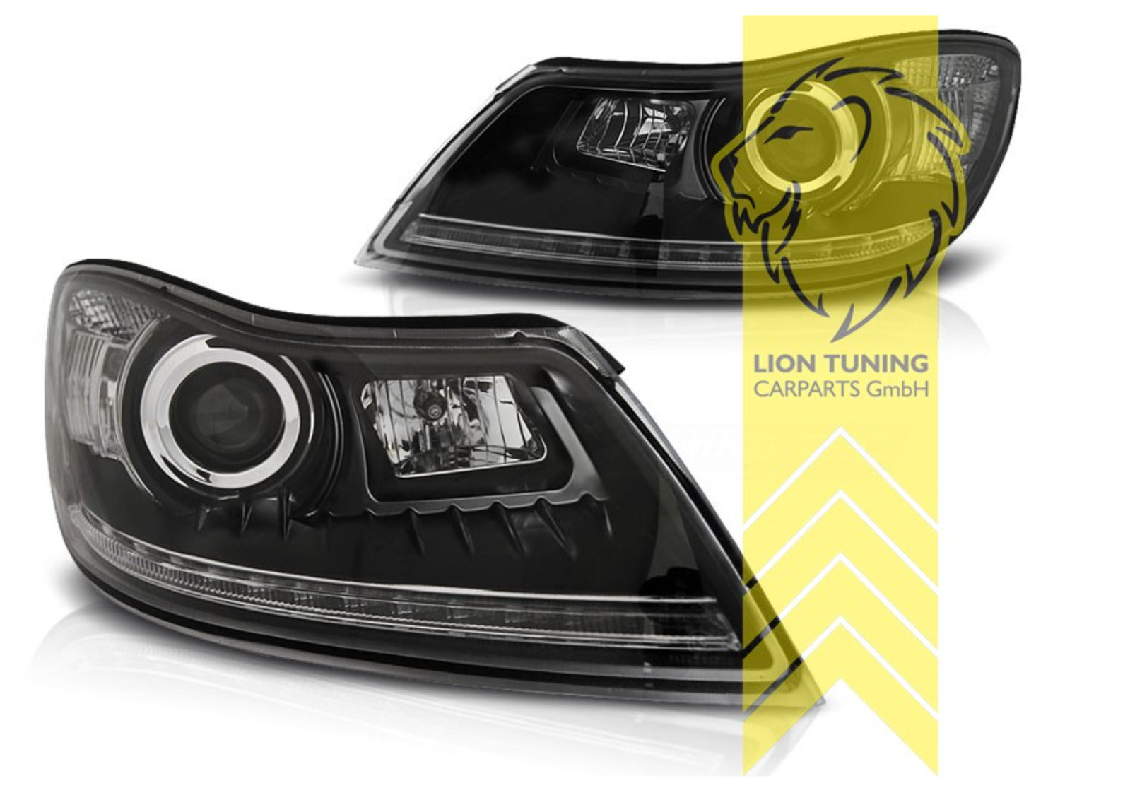 LT Pair LED DRL Headlights Skoda Octavia Facelift MK2 2 1Z 09-13 Black LHD